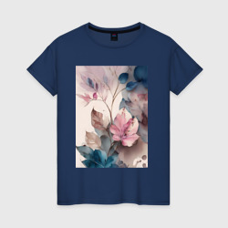 Женская футболка хлопок Листья акварель