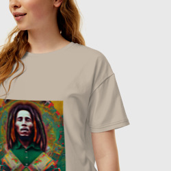 Женская футболка хлопок Oversize Фрактальный граффити арт Боб Марли - фото 2