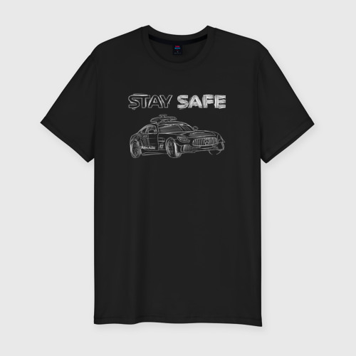 Мужская приталенная футболка из хлопка с принтом Stay safe white, вид спереди №1