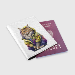 Обложка для паспорта матовая кожа Пушистый кот мейн-кун - фото 2