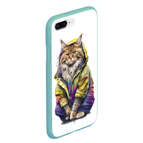 Чехол для iPhone 7Plus/8 Plus матовый Пушистый кот мейн-кун, цвет мятный - фото 3