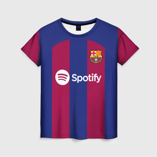 Женская футболка 3D Роберт Левандовский Барселона форма 23-24 домашняя, цвет 3D печать