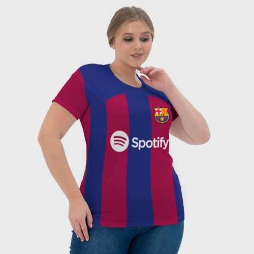 Женская футболка 3D Роберт Левандовский Барселона форма 23-24 домашняя, цвет 3D печать - фото 6