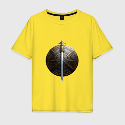 Мужская футболка хлопок Oversize Щит и меч викинга, цвет желтый