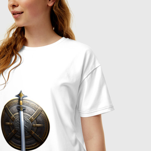 Женская футболка хлопок Oversize Щит и меч викинга, цвет белый - фото 3