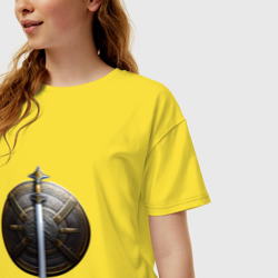 Женская футболка хлопок Oversize Щит и меч викинга - фото 2