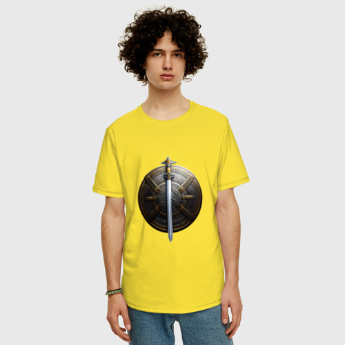 Мужская футболка хлопок Oversize Щит и меч викинга, цвет желтый - фото 3