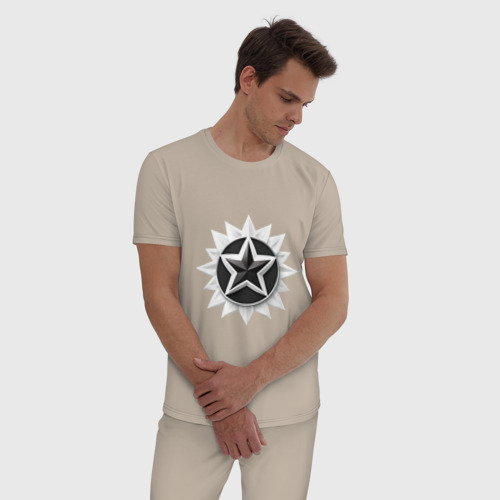 Мужская пижама хлопок Звезда солнце, цвет миндальный - фото 3