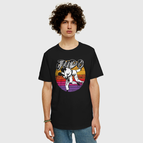 Мужская футболка хлопок Oversize с принтом Стиль дзюдо, фото на моделе #1
