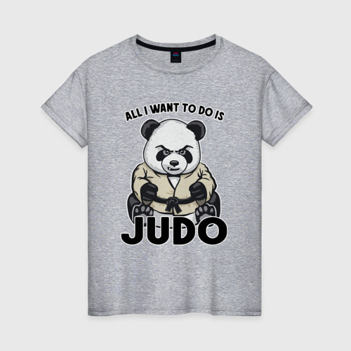 Женская футболка хлопок с принтом Дзюдо панда, вид спереди #2