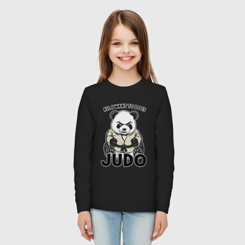 Детский лонгслив хлопок с принтом Дзюдо панда, вид сбоку #3