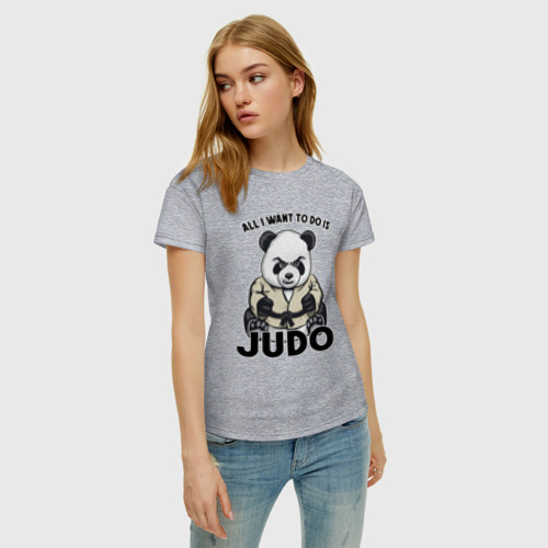 Женская футболка хлопок с принтом Дзюдо панда, фото на моделе #1