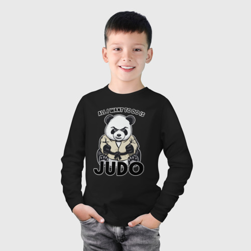 Детский лонгслив хлопок с принтом Дзюдо панда, фото на моделе #1