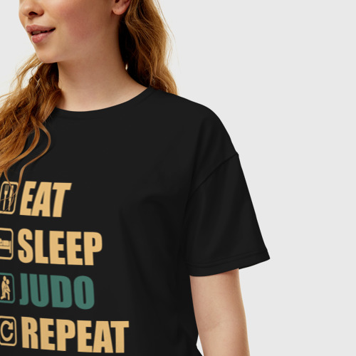 Женская футболка хлопок Oversize с принтом Eat sleep judo, фото на моделе #1