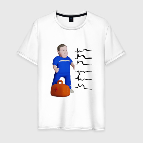 Мужская футболка из хлопка с принтом Доктор читает электрокардиограмму, вид спереди №1