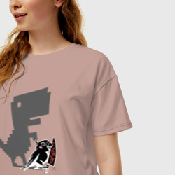 Женская футболка хлопок Oversize Тень тираннозавра - фото 2
