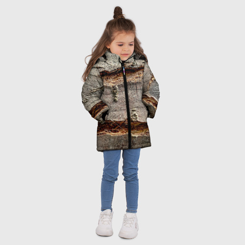 Зимняя куртка для девочек 3D с принтом Деревянный разлом, вид сбоку #3