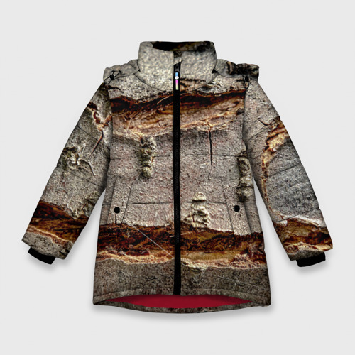 Зимняя куртка для девочек 3D с принтом Деревянный разлом, вид спереди #2