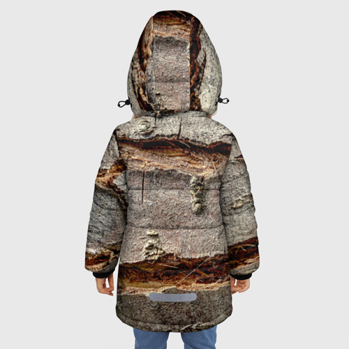 Зимняя куртка для девочек 3D с принтом Деревянный разлом, вид сзади #2