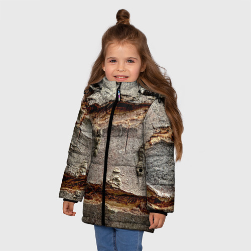 Зимняя куртка для девочек 3D с принтом Деревянный разлом, фото на моделе #1