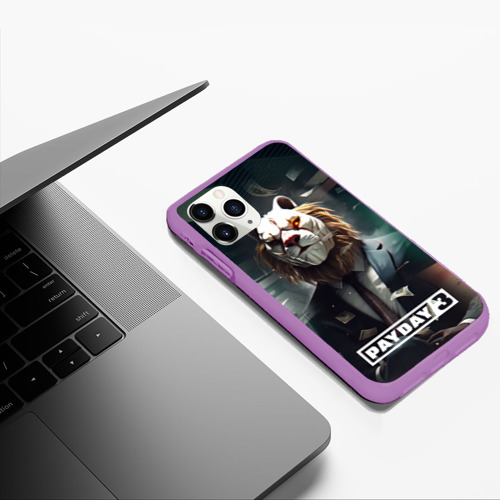 Чехол для iPhone 11 Pro Max матовый Payday 3  lion, цвет фиолетовый - фото 5