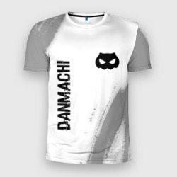 Мужская футболка 3D Slim DanMachi glitch на светлом фоне: надпись, символ