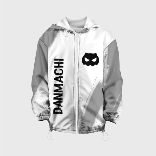 Детская куртка 3D DanMachi glitch на светлом фоне: надпись, символ, цвет белый