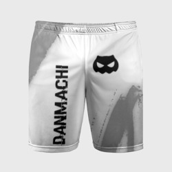Мужские шорты спортивные DanMachi glitch на светлом фоне: надпись, символ
