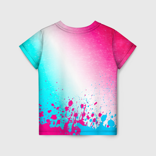 Детская футболка 3D с принтом Ssangyong neon gradient style: символ сверху, вид сзади #1