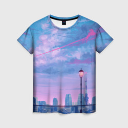 Женская футболка 3D Город и красочное небо