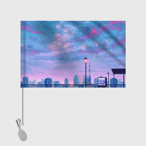 Флаг для автомобиля Город и красочное небо - фото 2