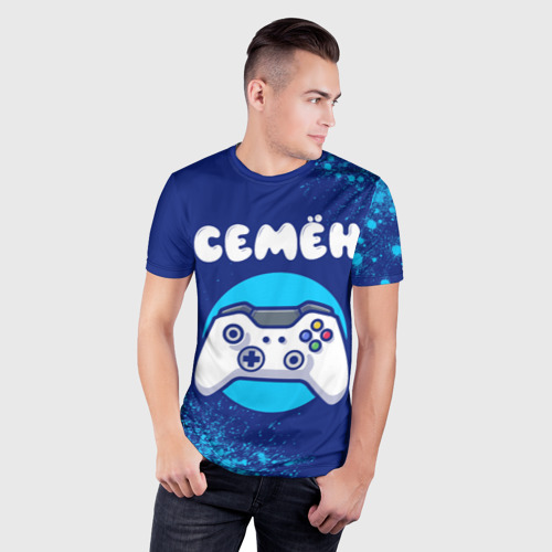 Мужская футболка 3D Slim с принтом Семён геймер, фото на моделе #1