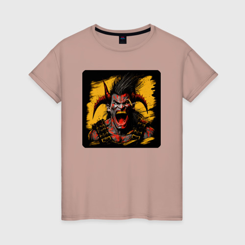 Женская футболка хлопок с принтом Демон орёт, вид спереди #2