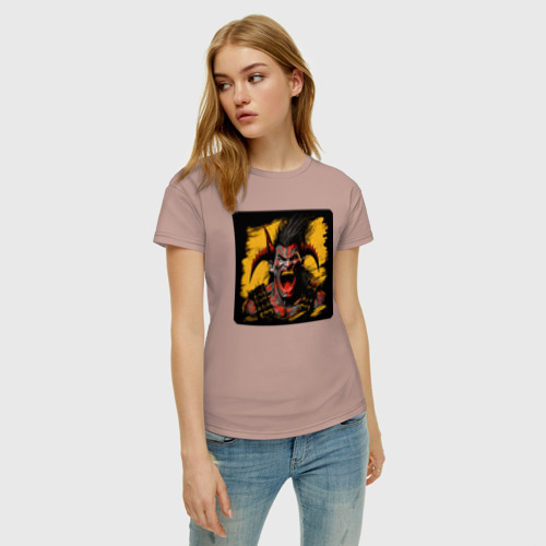 Женская футболка хлопок с принтом Демон орёт, фото на моделе #1