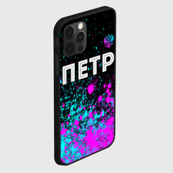 Чехол для iPhone 12 Pro Петр и неоновый герб России: символ сверху - фото 2