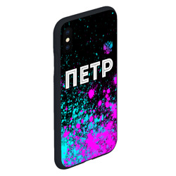 Чехол для iPhone XS Max матовый Петр и неоновый герб России: символ сверху - фото 2