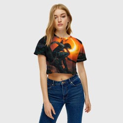 Женская футболка Crop-top 3D Тень Лары Крофт - фото 2