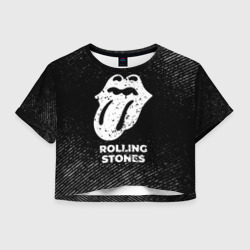 Женская футболка Crop-top 3D Rolling Stones с потертостями на темном фоне