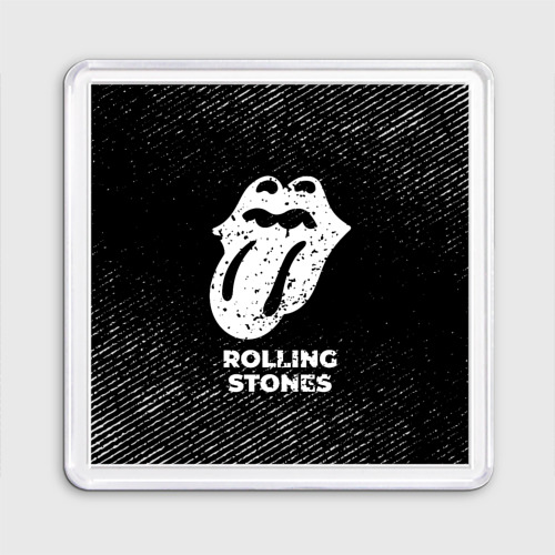 Магнит 55*55 Rolling Stones с потертостями на темном фоне