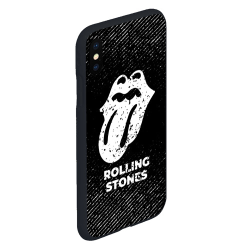 Чехол для iPhone XS Max матовый с принтом Rolling Stones с потертостями на темном фоне, вид сбоку #3