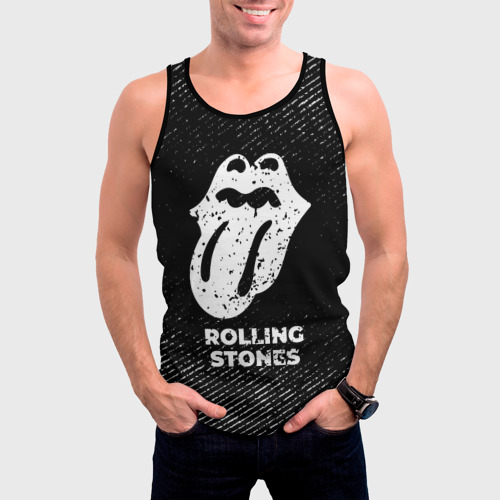 Мужская майка 3D Rolling Stones с потертостями на темном фоне, цвет 3D печать - фото 3