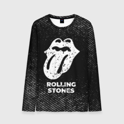 Мужской лонгслив 3D Rolling Stones с потертостями на темном фоне