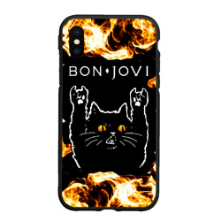 Чехол для iPhone XS Max матовый Bon Jovi рок кот и огонь