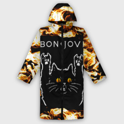 Женский дождевик 3D Bon Jovi рок кот и огонь