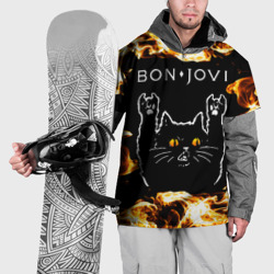 Накидка на куртку 3D Bon Jovi рок кот и огонь