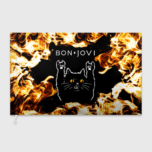 Флаг 3D Bon Jovi рок кот и огонь - фото 3