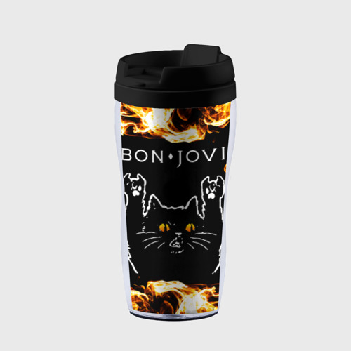 Термокружка-непроливайка Bon Jovi рок кот и огонь
