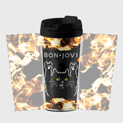 Термокружка-непроливайка Bon Jovi рок кот и огонь - фото 2