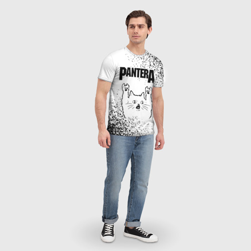 Мужская футболка 3D с принтом Pantera рок кот на светлом фоне, вид сбоку #3