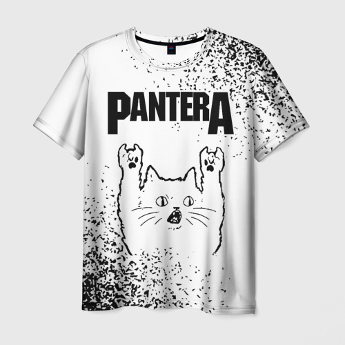Мужская футболка 3D с принтом Pantera рок кот на светлом фоне, вид спереди #2